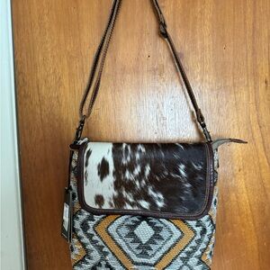 Myra Bag Brown and Cream Crossbody with Pattern